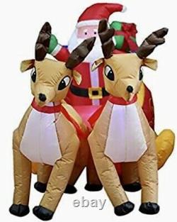 Inflatable Santa Claus In Sleigh With 2 Reindeer Size 7.5 ft Height. New, In Box