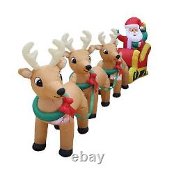 Inflatable Santa Claus Sleigh 3 Reindeer 12ft Lighted Christmas Holiday Decor