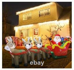 Inflatable Santa Claus Sleigh Reindeer Lighted Christmas Yard Outdoor 9.5 Ft L