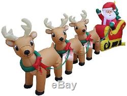 Inflatable Santa Sleigh 3 Reindeer Christmas Tree Yard Outdoor Decoration 8 Ft