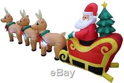 Inflatable Santa Sleigh 3 Reindeer Christmas Tree Yard Outdoor Decoration 8 Ft