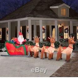 Inflatable Santa in Sleigh with Reindeer Lighted Outdoor
