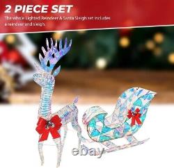 Iridescent Christmas Reindeer and Santa Sleigh Set Festive Holiday Decor Best