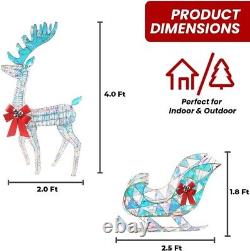 Iridescent Christmas Reindeer and Santa Sleigh Set Festive Holiday Decor Best