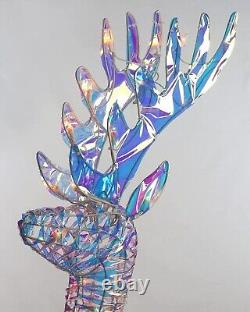 Iridescent Christmas Reindeer and Santa Sleigh Set Festive Holiday Decor Best