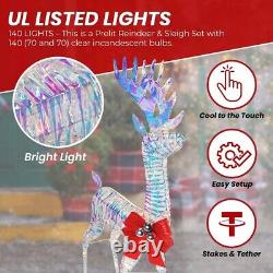Iridescent Christmas Reindeer and Santa Sleigh Set Festive Holiday Decor Best
