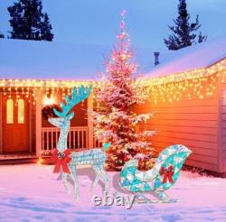 Iridescent Christmas Reindeer and Santa Sleigh Set Festive Holiday Decor Best