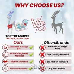 Iridescent Christmas Reindeer and Santa Sleigh Set, Lighted Christmas Yard De