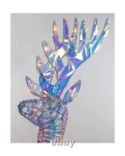 Iridescent Christmas Reindeer and Santa Sleigh Set, Lighted Christmas Yard De