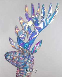 Iridescent Christmas Reindeer and Santa Sleigh Set, Lighted Christmas Yard De