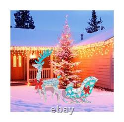 Iridescent Christmas Reindeer and Santa Sleigh Set, Lighted Christmas Yard De