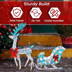 Iridescent Christmas Reindeer and Santa Sleigh Set Lighted Christmas Yard Deco