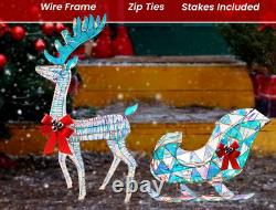 Iridescent Christmas Reindeer and Set Lighted Christmas Yard Santa Sleigh
