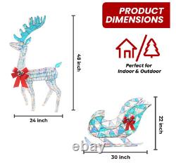 Iridescent Christmas Reindeer and Set Lighted Christmas Yard Santa Sleigh