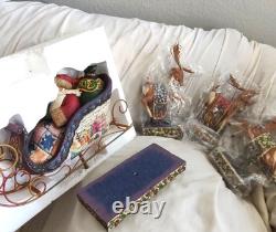 JIM SHORE Delivering Joy Santa Sleigh And 3 Dash Away Reindeer Figurines