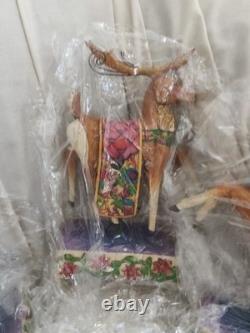 JIM SHORE Delivering Joy Santa Sleigh And 3 Dash Away Reindeer Figurines
