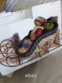 JIM SHORE Delivering Joy Santa Sleigh And 3 Dash Away Reindeer Figurines