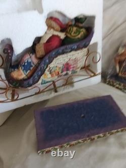 JIM SHORE Delivering Joy Santa Sleigh And 3 Dash Away Reindeer Figurines