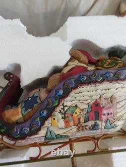 JIM SHORE Delivering Joy Santa Sleigh And 3 Dash Away Reindeer Figurines