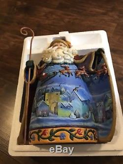 JIM SHORE FLY AWAY, TINY SLEIGH SANTA With REINDEER OPEN COAT EXC. COND. RARE
