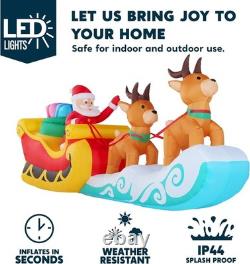 JOYIN 10 FT Long Christmas Inflatable Hanging Santa Sleigh and Reindeer