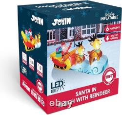 JOYIN 10 FT Long Christmas Inflatable Hanging Santa Sleigh and Reindeer