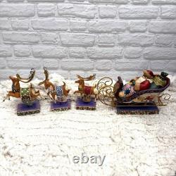 Jim Shore 2004 Santa Sleigh Delivering Joy & the 3 Dash Away Reindeer