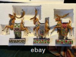 Jim Shore 2004 Santa Sleigh Delivering Joy & the 3 Dash Away Reindeer