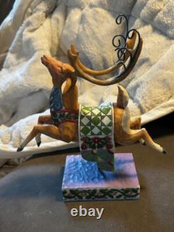 Jim Shore 2004 Santa Sleigh Delivering Joy & the 3 Dash Away Reindeer