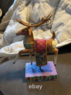 Jim Shore 2004 Santa Sleigh Delivering Joy & the 3 Dash Away Reindeer