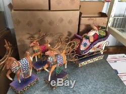 Jim Shore Christmas Santa in Sleigh Delivering Joy With 3 Reindeer