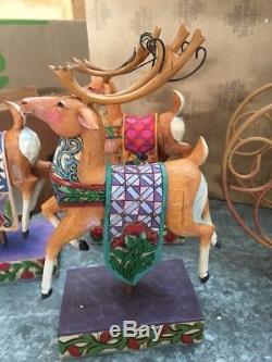Jim Shore Christmas Santa in Sleigh Delivering Joy With 3 Reindeer