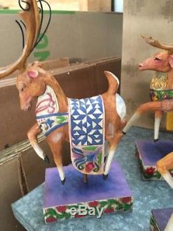 Jim Shore Christmas Santa in Sleigh Delivering Joy With 3 Reindeer