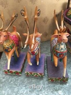 Jim Shore Christmas Santa in Sleigh Delivering Joy With 3 Reindeer