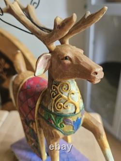 Jim Shore Delivering Joy Santa Sleigh And the 3 Dash Away Reindeer Figurines