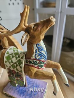 Jim Shore Delivering Joy Santa Sleigh And the 3 Dash Away Reindeer Figurines