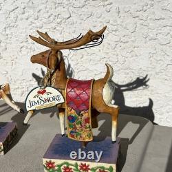 Jim Shore Delivering Joy Santa Sleigh And the 8 Dash Away Reindeer Figurines