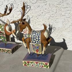 Jim Shore Delivering Joy Santa Sleigh And the 8 Dash Away Reindeer Figurines