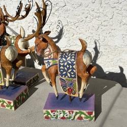 Jim Shore Delivering Joy Santa Sleigh And the 8 Dash Away Reindeer Figurines