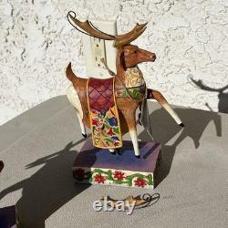 Jim Shore Delivering Joy Santa Sleigh And the 8 Dash Away Reindeer Figurines