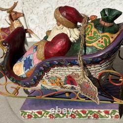 Jim Shore Delivering Joy Santa Sleigh And the 8 Dash Away Reindeer Figurines