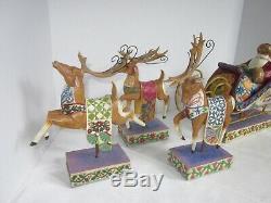 Jim Shore Delivering Joy Santa in Sleigh Rare Large Size 14 1/2 & 3 LG Reindeer