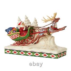 Jim Shore HERE COMES SANTA! SANTA ON SLEIGH WITH REINDEER 6006635 NEW