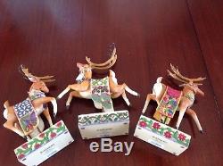 Jim Shore Heartwood Creek 2004 Santa Sleigh & 3 Dash Away Reindeer in Box