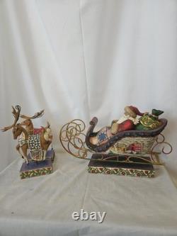 Jim Shore Heartwood Creek DELIVERING JOY Santa & Sleigh + 2 DASH AWAY Reindeer