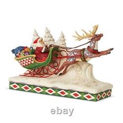 Jim Shore Heartwood Creek Here Comes Santa Sleigh with Reindeer Figurine, 7
