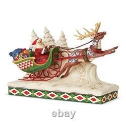 Jim Shore Heartwood Creek Here Comes Santa Sleigh with Reindeer Figurine, 7