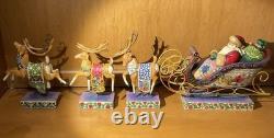 Jim Shore-Heartwood Creek-Santa Sleigh & 3 Reindeer-Delivering Joy & 3 Dash Away