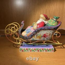 Jim Shore-Heartwood Creek-Santa Sleigh & 3 Reindeer-Delivering Joy & 3 Dash Away