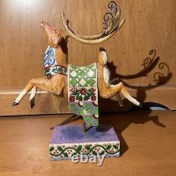Jim Shore-Heartwood Creek-Santa Sleigh & 3 Reindeer-Delivering Joy & 3 Dash Away